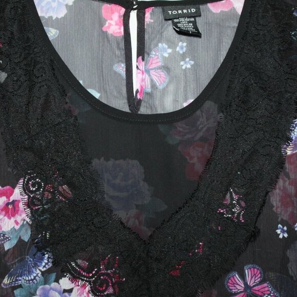 Torrid Floral Print Crinkled Chiffon Top HW9432 - Picture 4 of 8